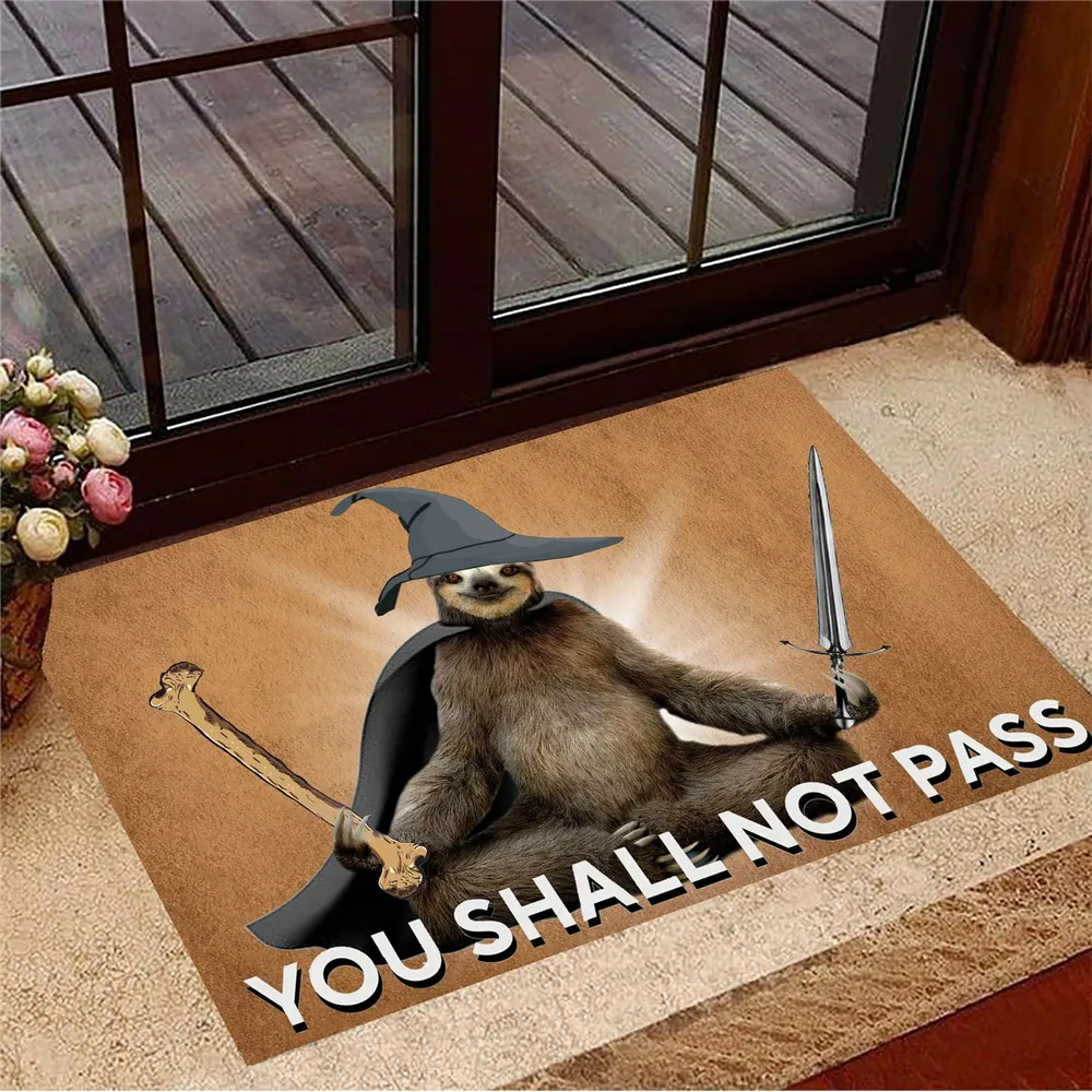 HXFunny Animal Doormats Sloth Speak Friend and Enter Doormat Dog Gandalf Indoor Flannel Carpets Floor Mats 40x60cm