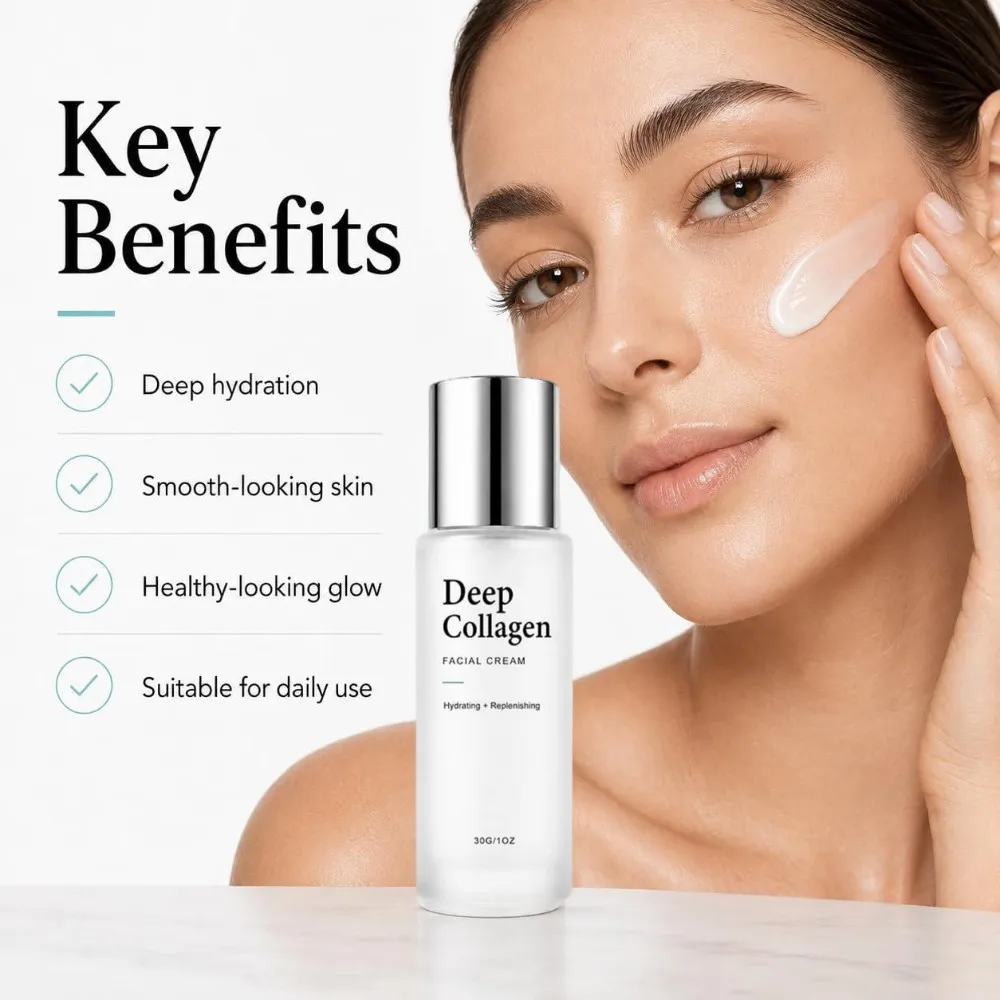 Deep Collagen Facial Cream, Hyaluronic Acid Hydrating Essence Lotion, Smooth Light Texture Non-Sticky Moisturizer Tighten Skin
