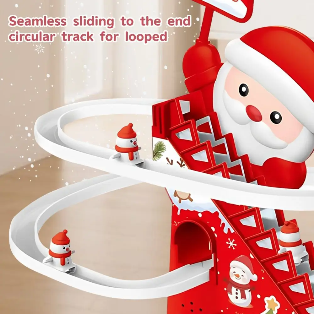 LED Lights Electric Santa Slide Toy With Music Christmas Track Santa Climbing Toy New Year Home Decoration Red Christmas Slide