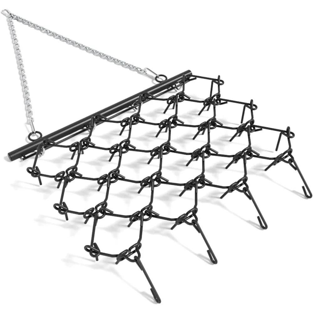 

Heavy-Duty 4x4 ft Drag Harrow with 4 ft Chain and 3/8 in Tines for ATV, UTV, and Lawn Tractor - Ideal for Leveling and Grading