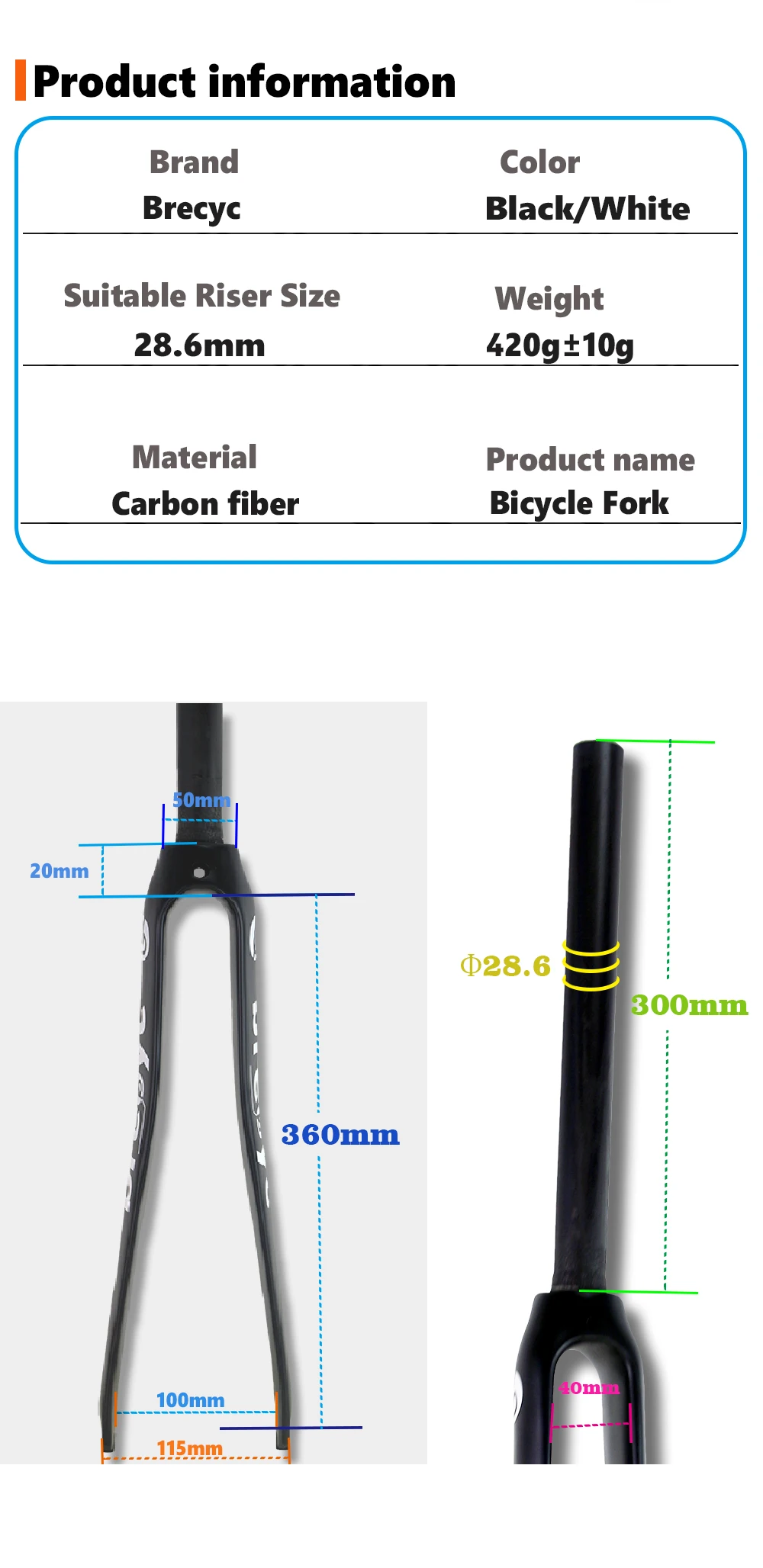 Bicycle Full Carbon Fiber Fork, 700C, 700C, Matte, Cycling Parts, Bike Fork, 420g