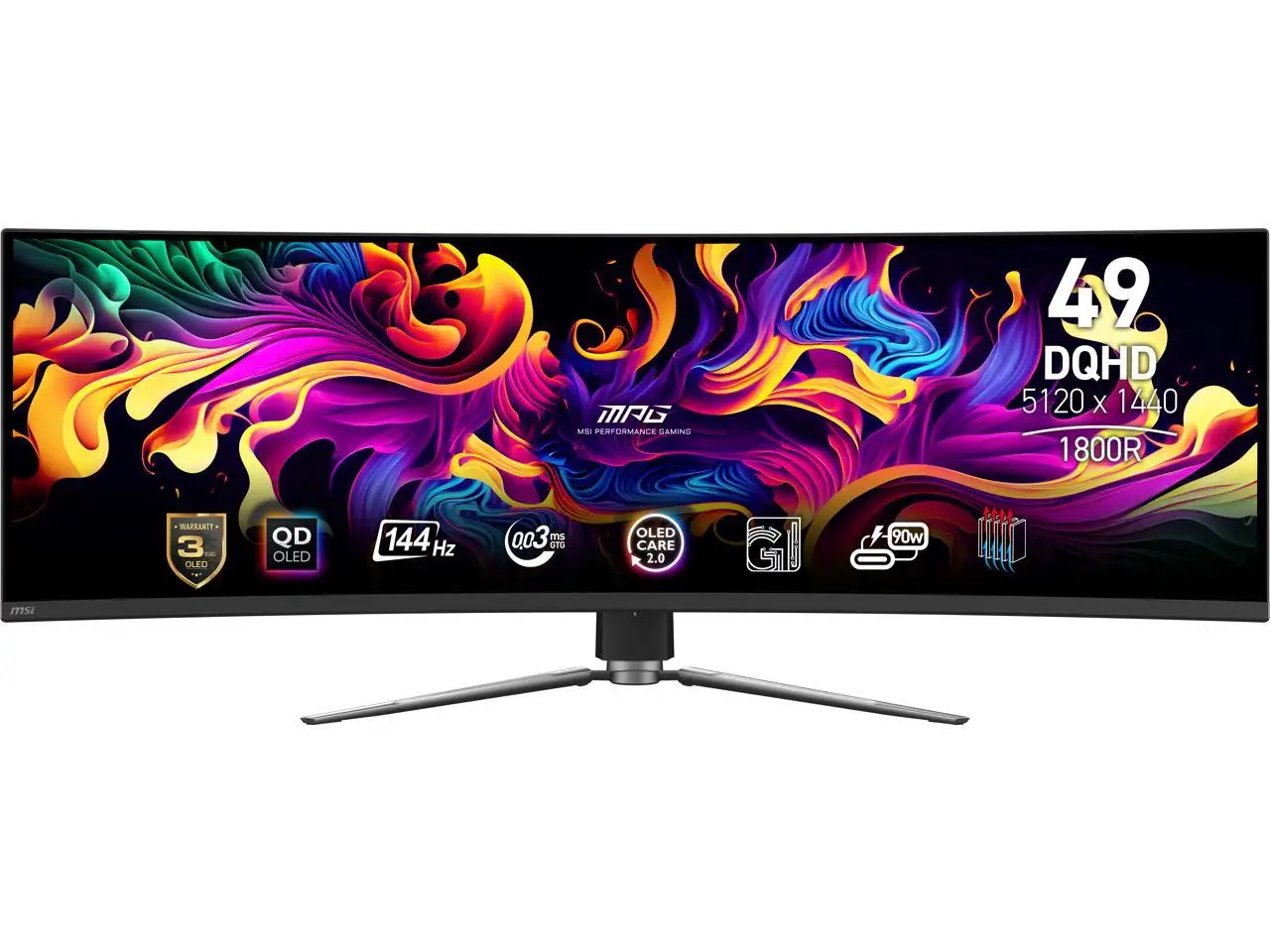 MSI 49" DQHD 2K 1440P 144Hz AMD FreeSync Premium Pro  0.03ms HDR400 DCI-P3 99% USB-C VRR KVM OLED 1800R Curved Gaming Computer Monitor with Height Adjustable, Swivel & Tilt stand MPG 491CQP QD-OLED