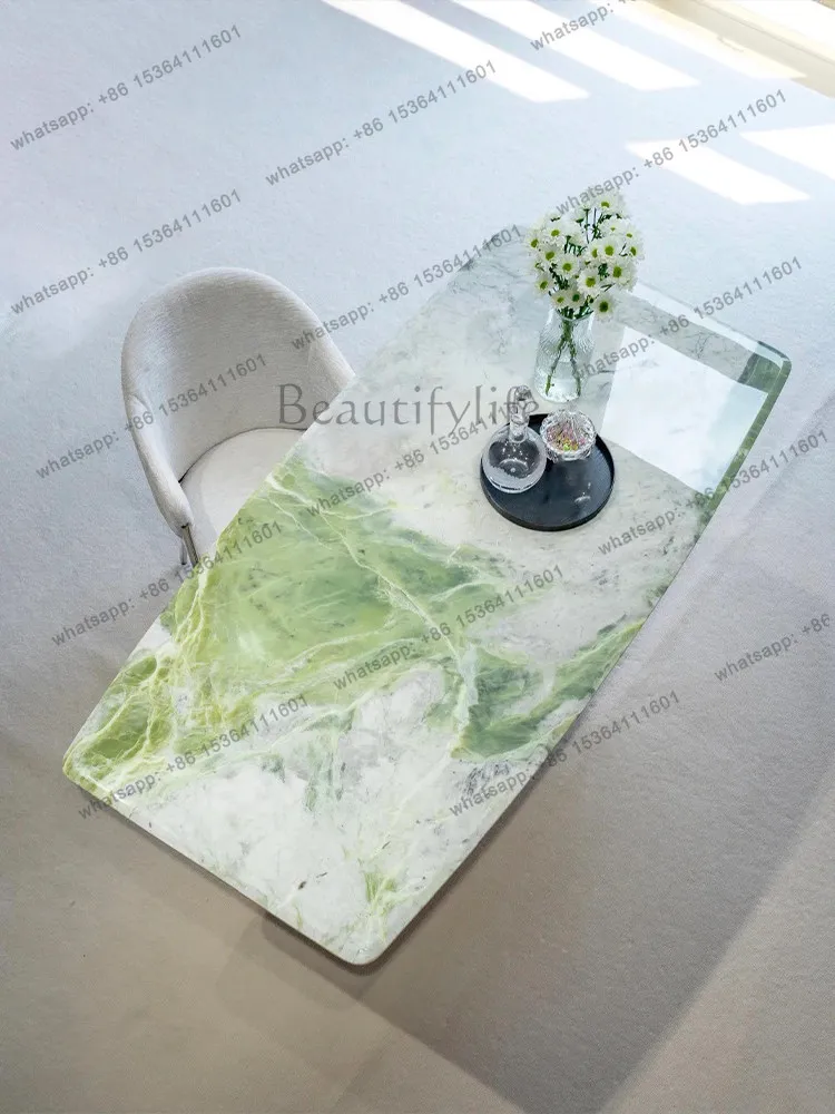 

Green natural luxury stone dining table French medieval high-end Italian minimalist marble dining table