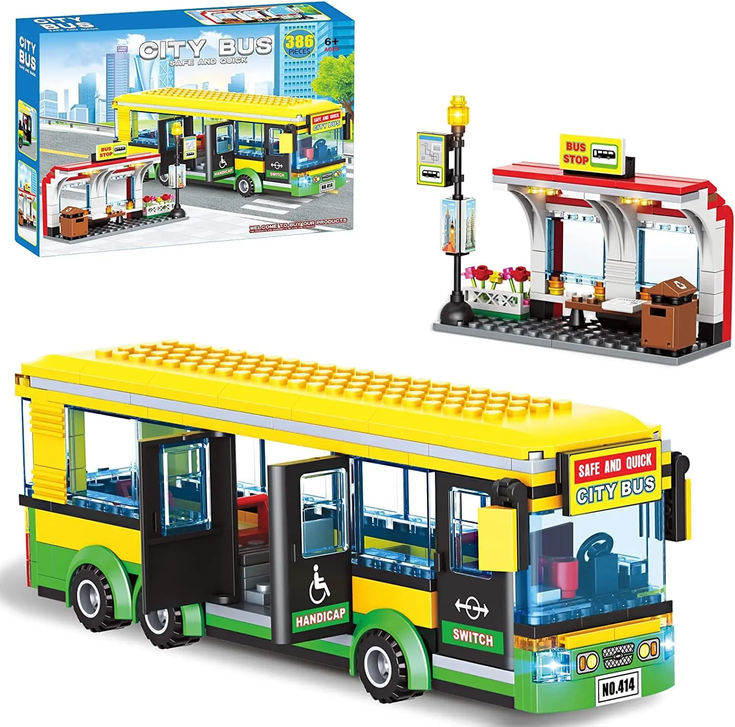 

416Pcs City Town Bus Station Center Bus Station Building Kit Best Learning Roleplay Stem Block Play Toys Gift For Boys Girls