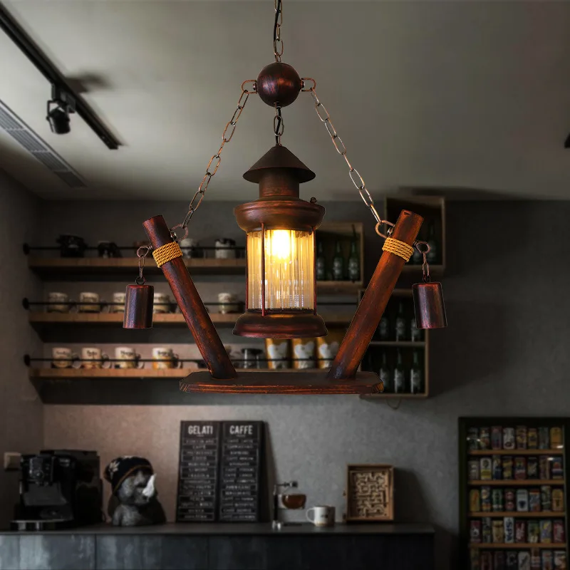 

Vintage pendant lamp American nostalgic country Retro kerosen lampe restaurant coffee creative personalized wooden pendant light