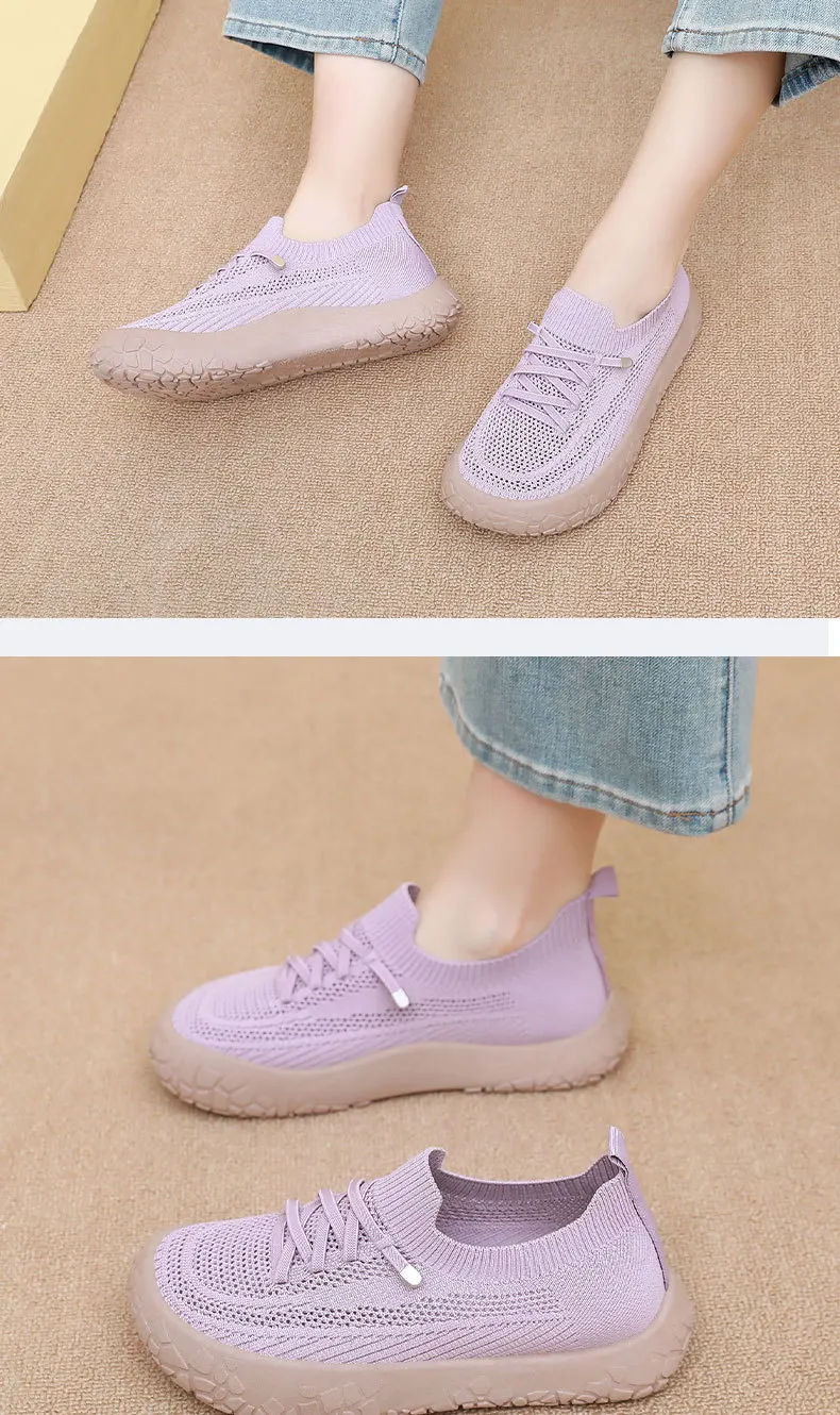 Damen-Stricksocken-Sneaker, atmungsaktives, hohles, fliegengewebtes Obermaterial, rutschfeste, rockartige Textur, dicke Sohle, leichte, lässige Wanderschuhe – Detail 19