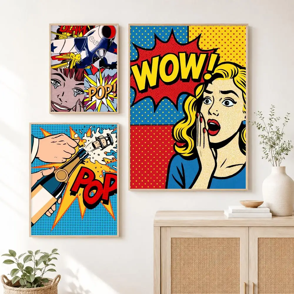 Classic R-Roy Lichtenstein Pop Art Poster Self Adhesive Wall Art Decor for Bedroom Living Room Office Home Decor Gift