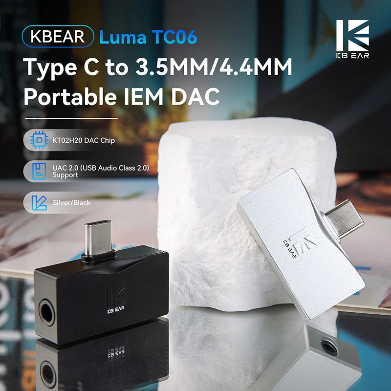 KBEAR Luma TC06 HIFI Earphone Amplifier USB C DAC Type-c To 3.5mm and 4.4mm 384kHz/32bit PEQ Tuning,In-Line Control