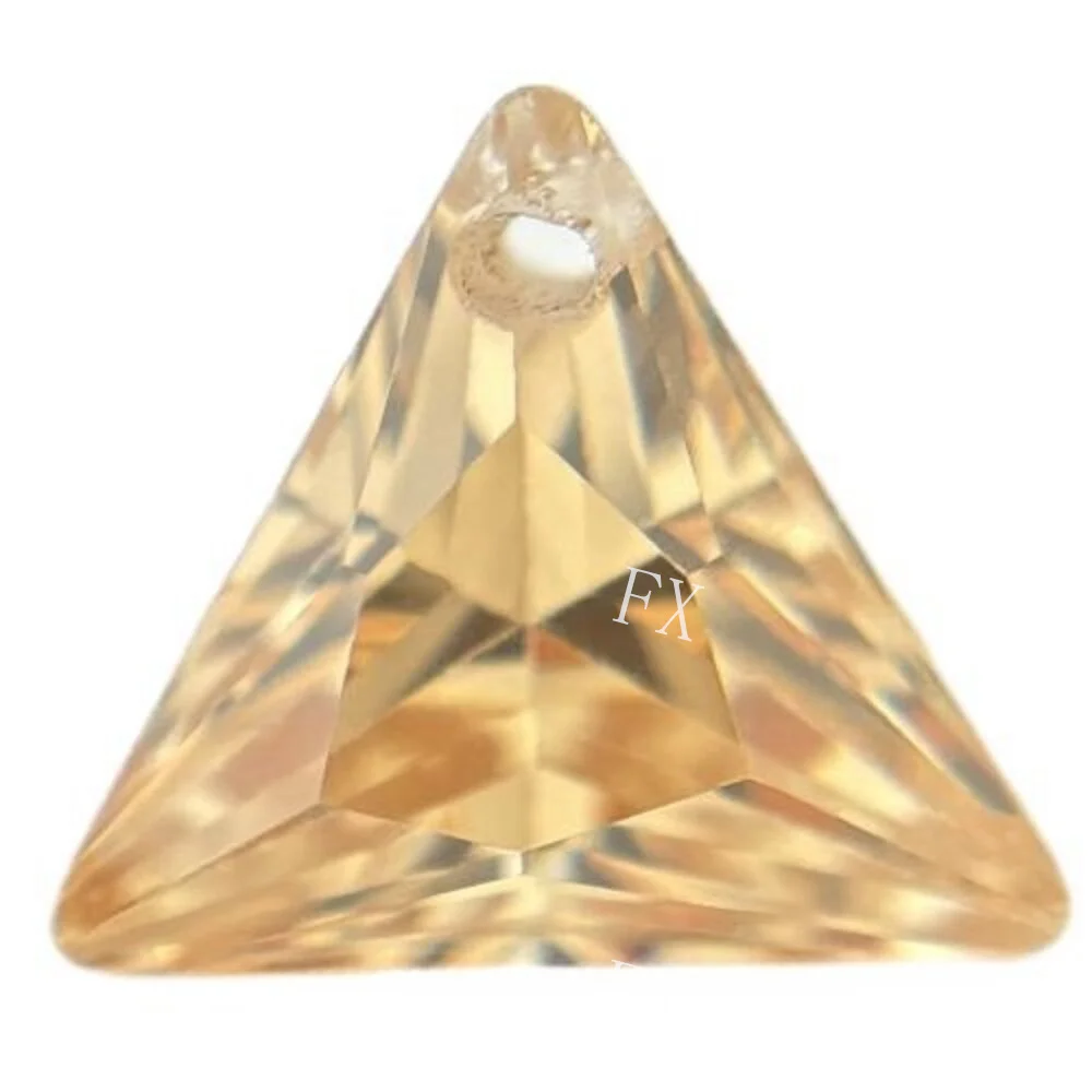 Single Hole Beads Cubic Zirconia Stones 5A Triangle Champagne Stone Loose CZ DIY Jewelry Beads  With Holes Free Shipping