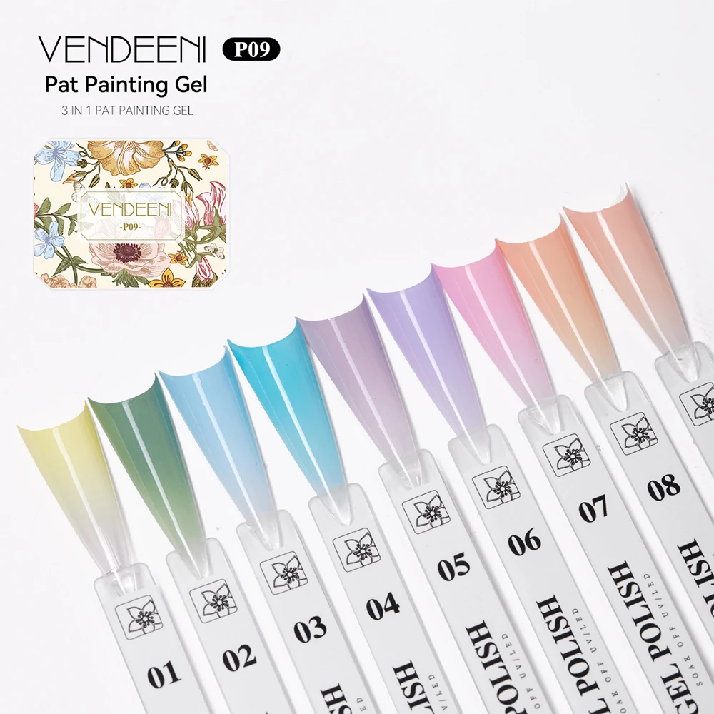 Vendeeni 9 Farben Patting Painting Gel Nagellack UV LED Soak Off Gel Lack Gradient Pat Gel Palette Blooming Transfer Design – Detail 30
