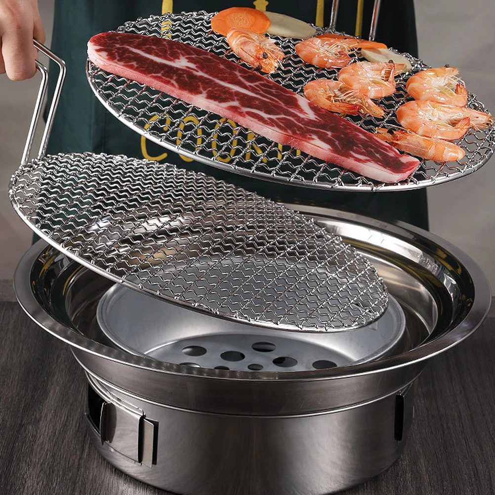 

Stainless Steel Round Grill Net Mesh Pan H 295mm Bbq Pad Baking Mat Cooling Rack Picnic Barbecue Tools mesh korean pan