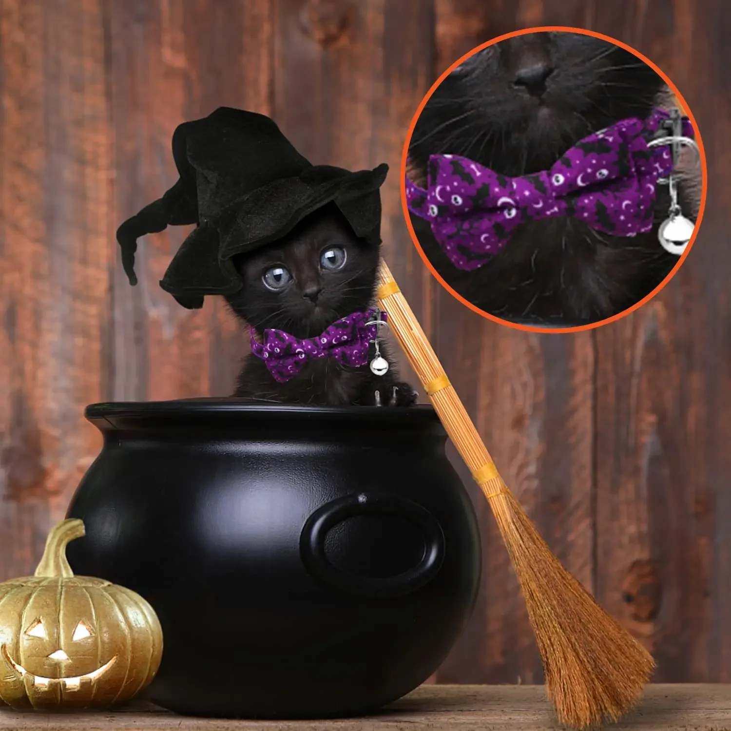 Lustiges Muster Haustierhalsband Abnehmbare Fliege Katzenhalsband Halloween Lustiges Muster Halskette für kleine Hunde Katzen Feiertagsparty – Detail 7