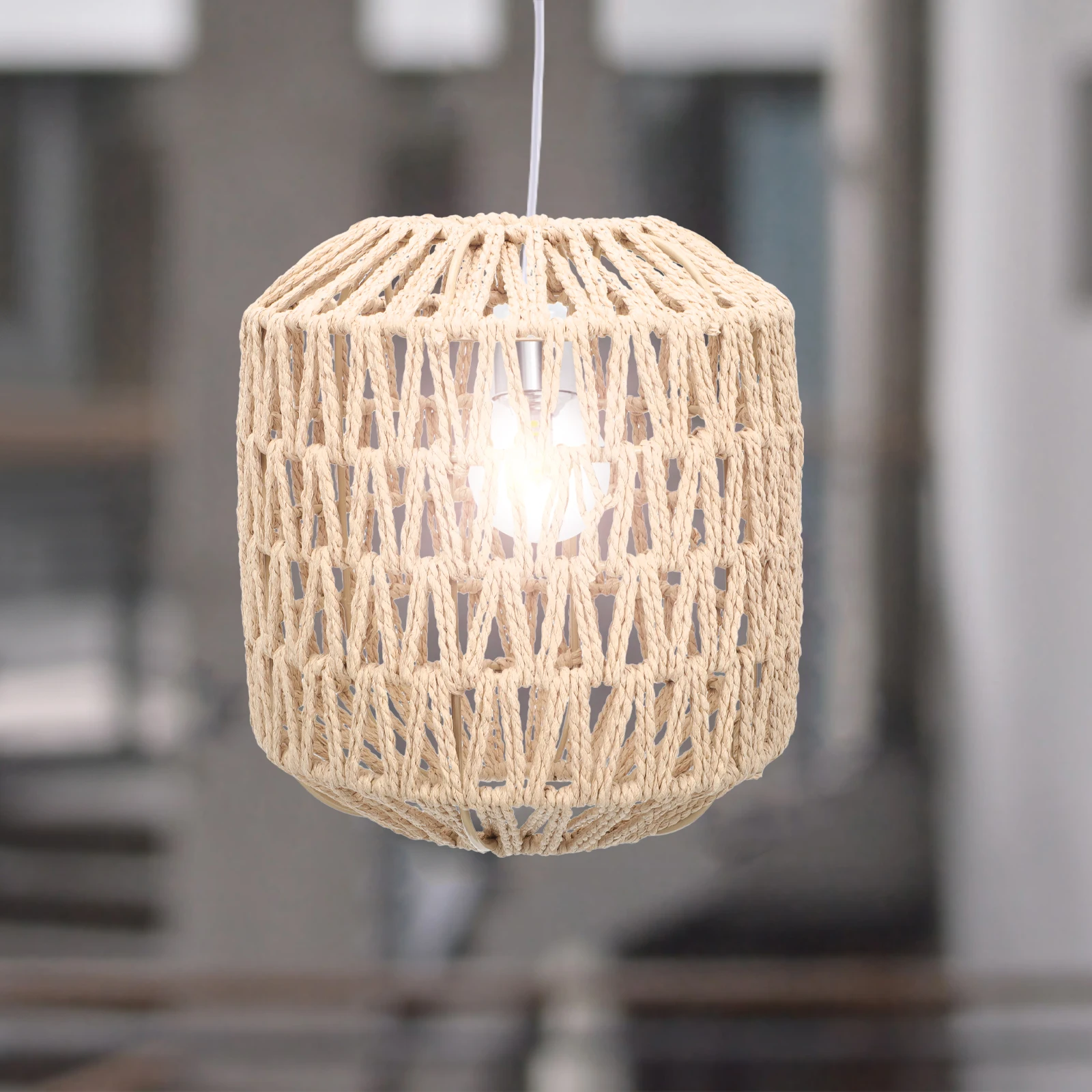 

Paper Rope Woven Lampshade Imitation Rattan Vintage Style Cover DIY Ch Light Decor Home Café Bar Restaurant