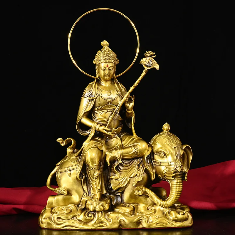 Brass Manjushri Ornament Puxian Bodhisattva Birth Copper Statue Home Buddha Hall Entrance Worsh