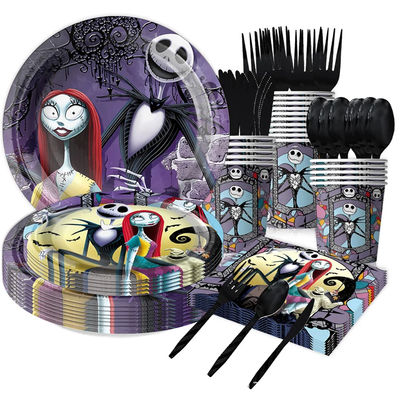 Nightmare before christmas decoration forniture per feste sacchetto regalo stoviglie usa e getta per bambini tovaglia piatti tazze tovaglioli