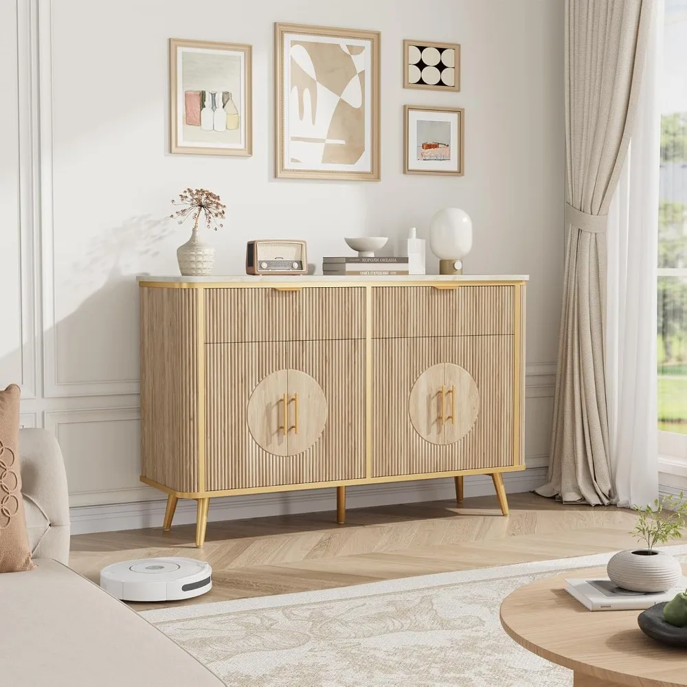 خزانة تخزين البوفيه، محطة بار القهوة الحديثة المخددة مع درجين وأرفف قابلة للتعديل، بوفيه خزانة جانبية للمطبخ #4