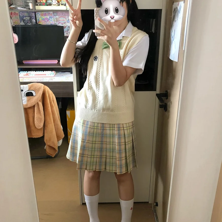 الأصلي اليابانية Sle المدرسة orm الحليب الكرز سترة سترة المرأة طبقات محبوك سترة دافئة V-Ne طويلة Sve سترة