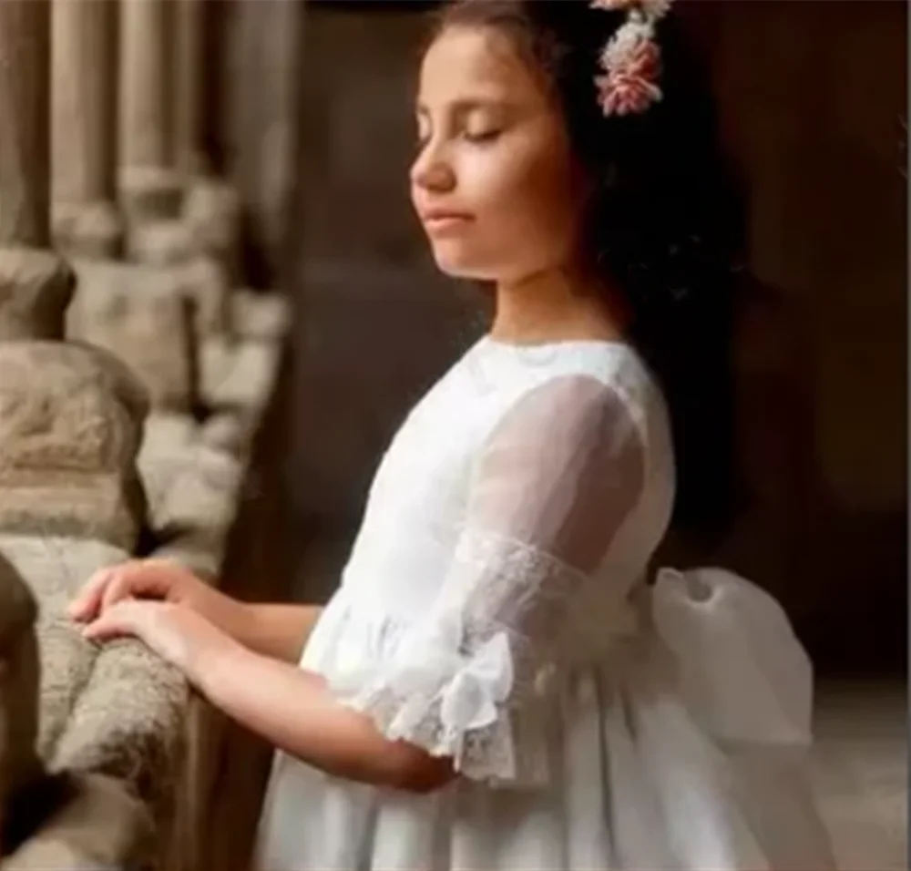 

Flower Girls Wedding Dresses Tulle Performance Ball Girl Appliques Decorative Holy Communion Dresses