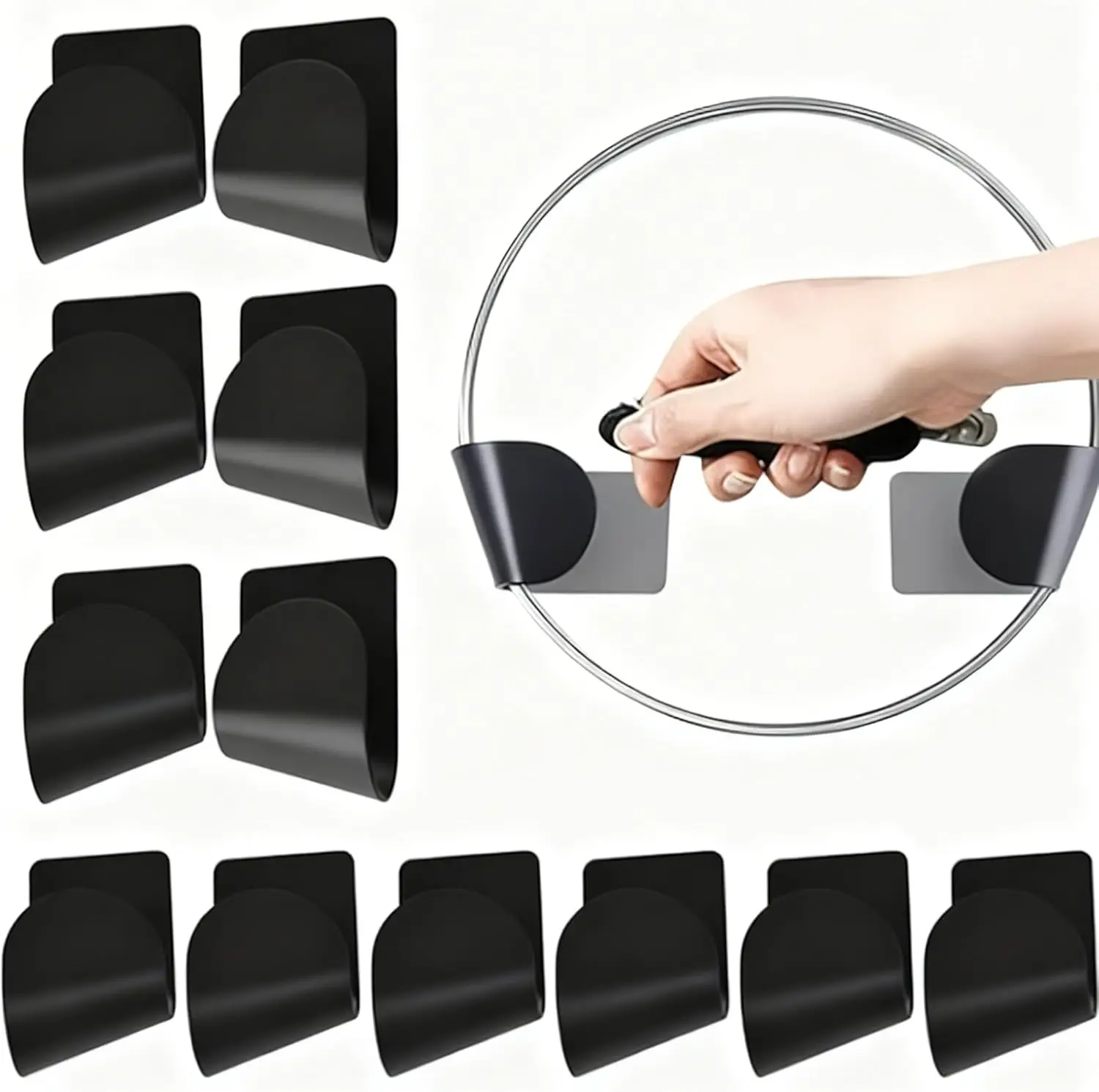 

Wall Mounted Pot Lid Holder No Drill Adhesive Kitchen Storage Rack Adjustable ABS Pan Cover Cutting Board Tray Organizer Black