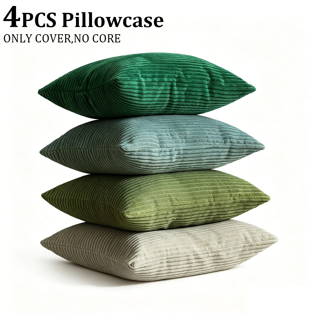 

4PCS Soft Corduroy Throw Pillow Covers 18x18inch (45x45cm) Striped Square Cushion Cover for Couch Sofa Bedroom Living Room
