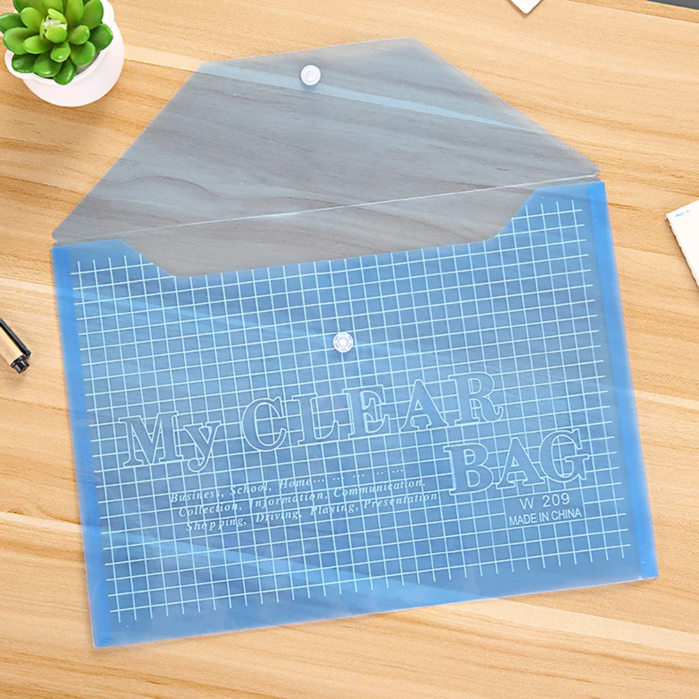 12Pcs Button Document Bag A4 Transparent File Holder Waterproof Oil-Proof Tear-Resistant for Office School Stationery Storage