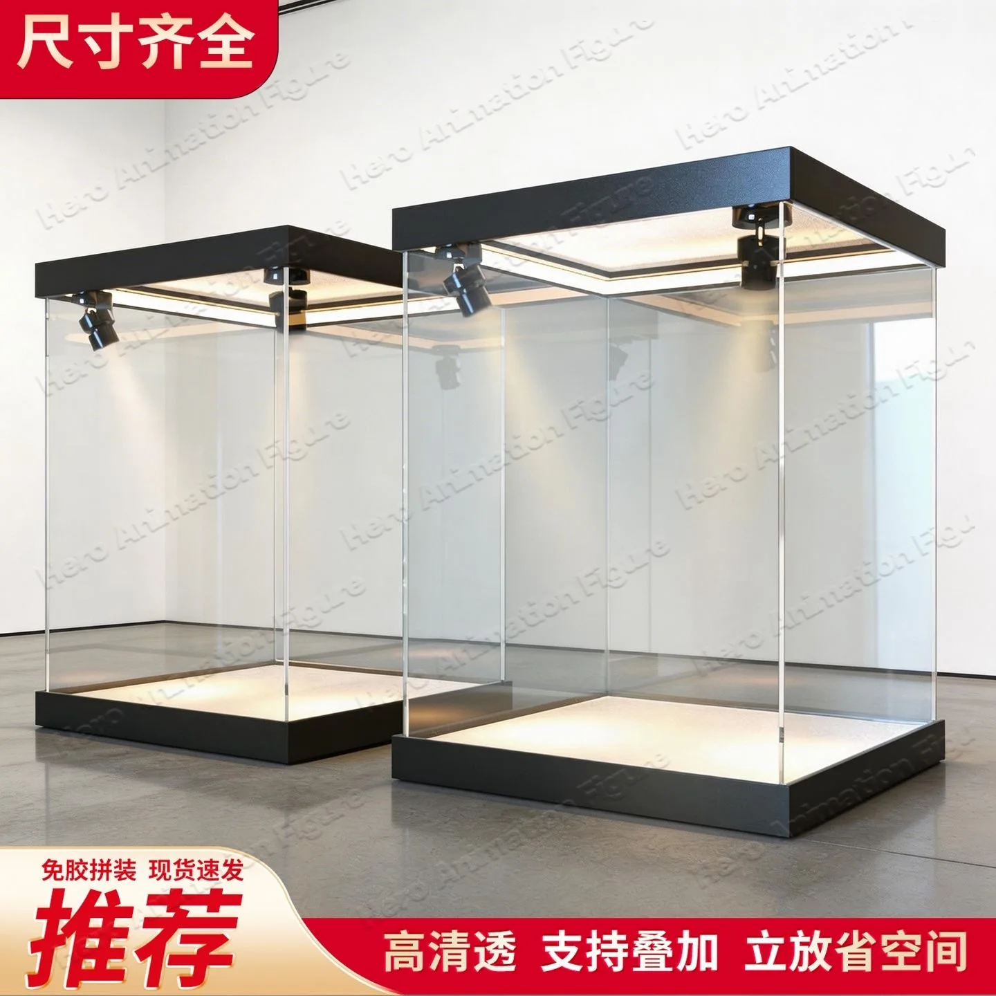 Acrylic Display Case with Light w/h Door Assemble Storage Box Organizer Dustproof Showcase for Toy/Collectibles/Figure/Lego/Car