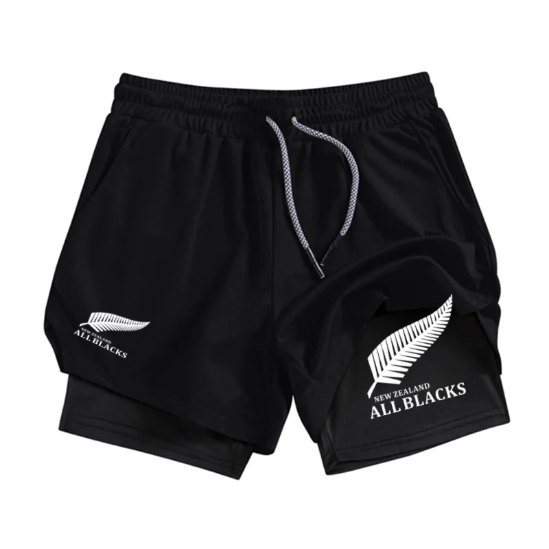 

summer Trendy Printed Sports Shorts Men's Fitness Two-in-one Shorts Double-layer Beach Pants Outdoor Training Running Shorts