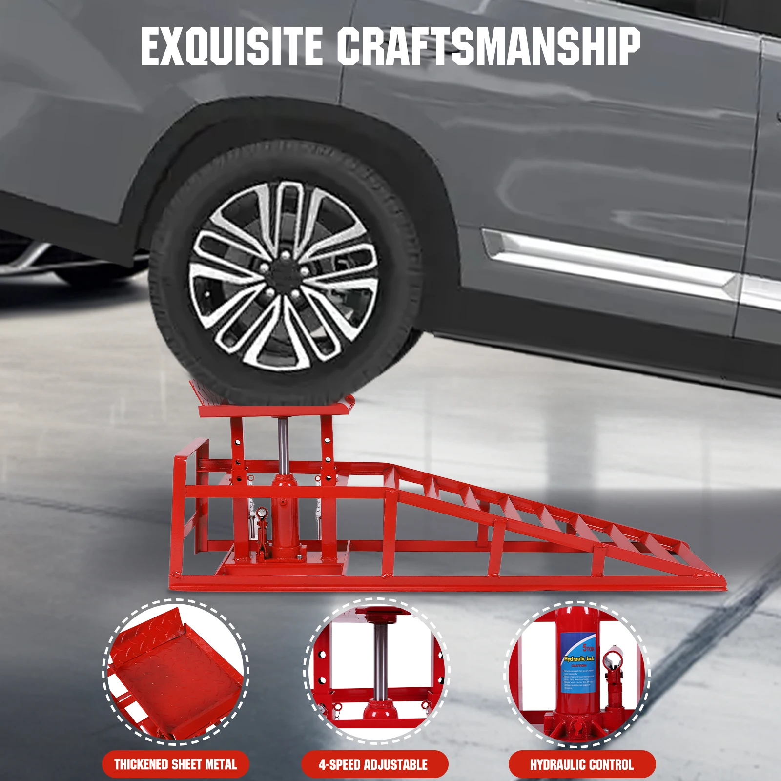 2Pcs Car Repair Anti Slip Slope 5 Ton Capacity Heavy Duty Hydraulic Car Ramps for Routine Tire Replacement