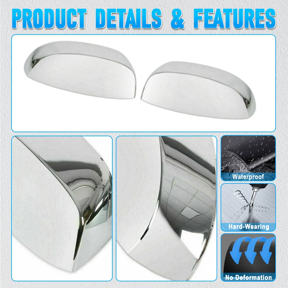 2PCS Chrome Side RearView Mirror Cover Caps For Chevrolet Silverado Suburban GMC Sierra Yukon Cadillac Escalade 2007-2013
