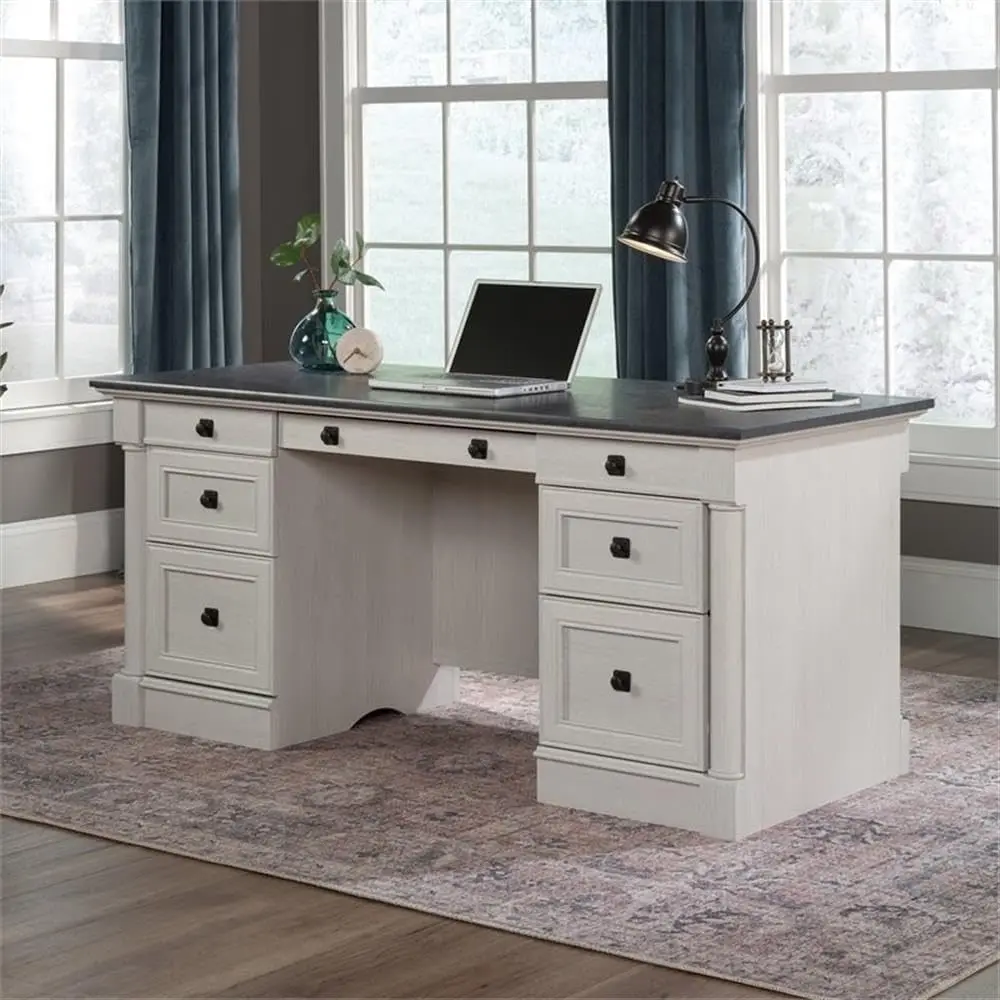 Palladia Office Desk with Drawers, Executive Desk with File Cabinet Storage, Cable Management, Keyboard Tray.