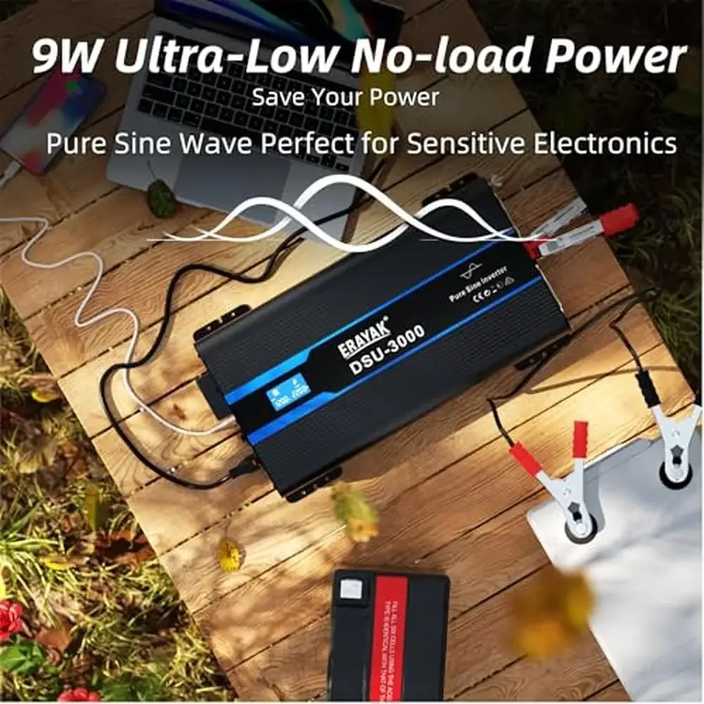 3000W Pure Sine Wave Inverter 12V DC to 110V 120V AC Converter LCD Display Remote Control Overload Protection EMC Tested