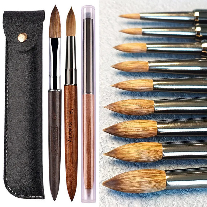 Kolinsky Sable Acrylic Nail Art Brush Nail Extension UV Nail Gel Carving Pen Brush Flat Round Red Wood Acrylic Brush