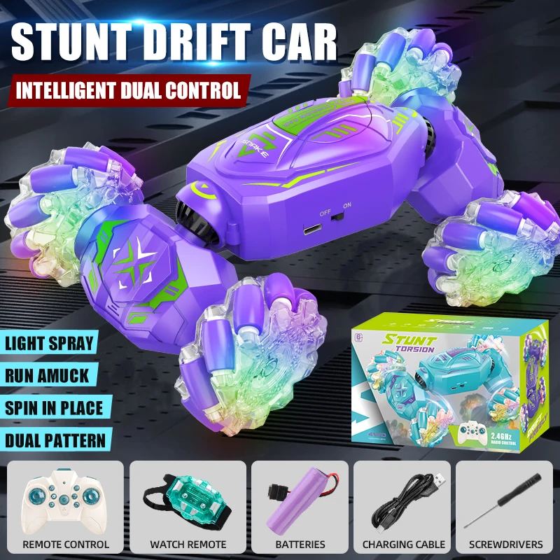 2.4G Remote Control Twist Car Children's Toy Gesture Induction 4WD Off-road Climbing Vehicle RC Stunt Drift Car with Music Light