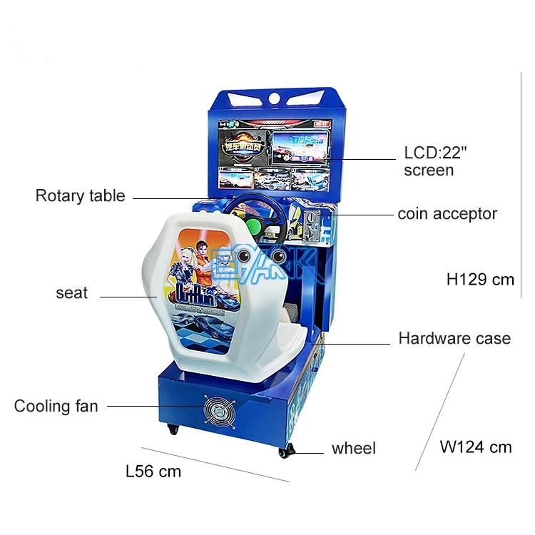 Macchina da gioco per bambini con auto da corsa per bambini a gettoni Lcd da 22 pollici