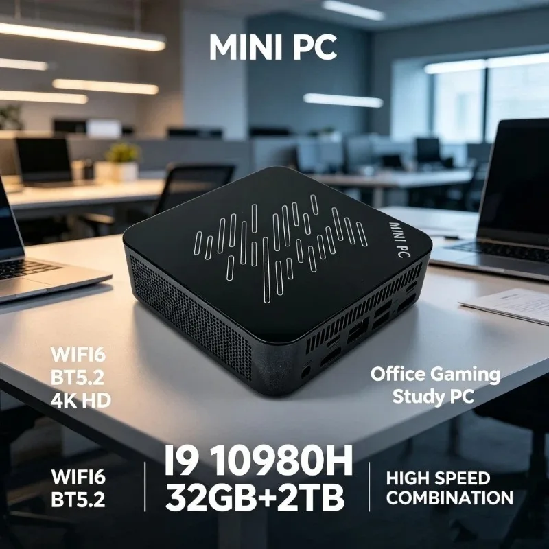 Mini PC Intel Core I9‑10980H 16GB RAM 2TB SSD WiFi6 BT5.2 HD Output Windows 11 Portable Desktop Computer for Office Gaming Study