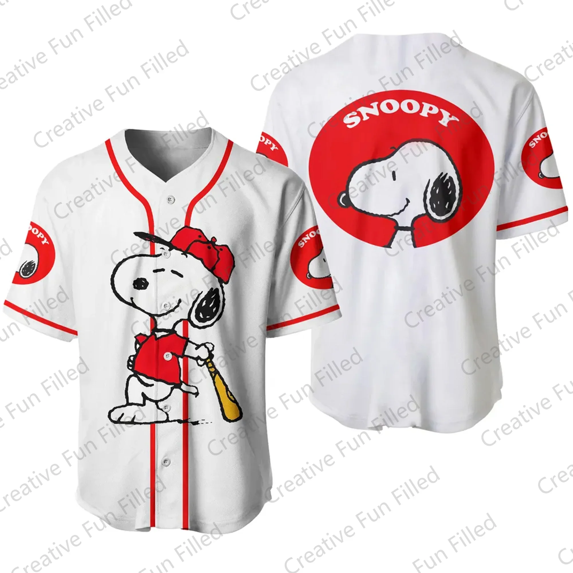 2024 New Summer Vintage Baseball Snoopy Dog Cartoon Casual Vacation Cute Oversized Baseball Jersey Kids/Adults Halloween Shirt