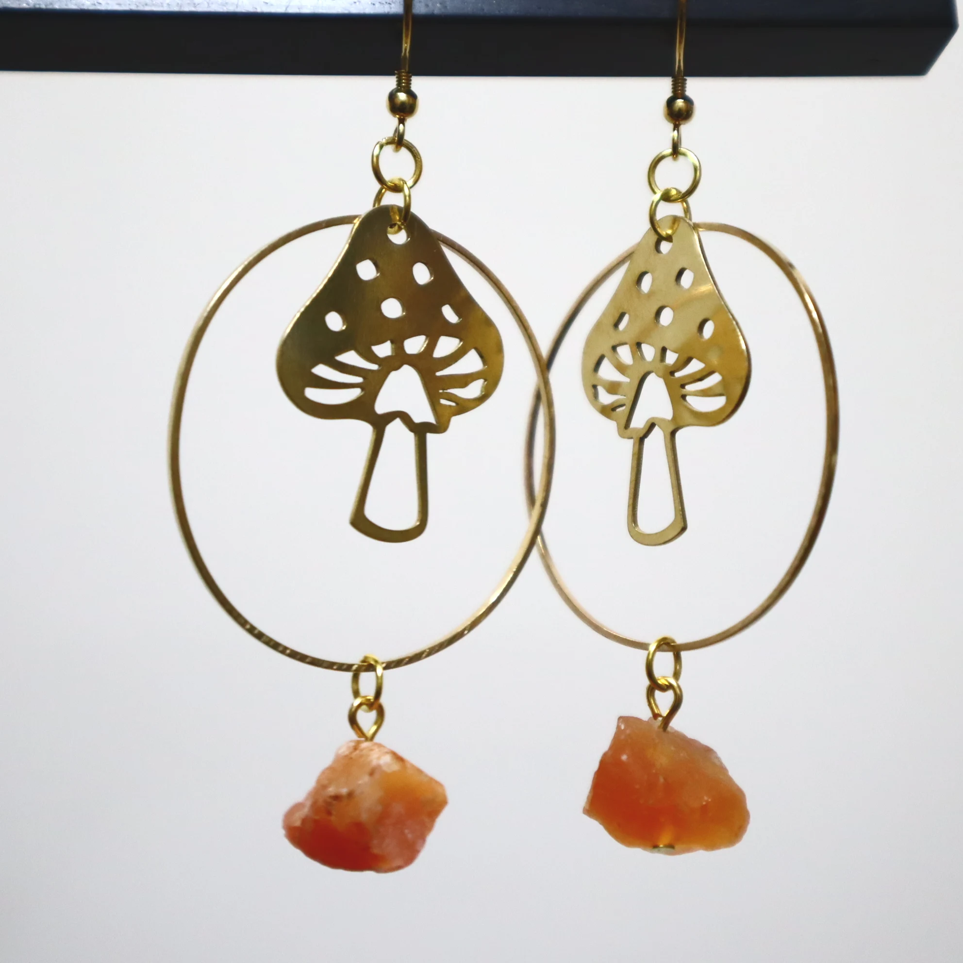 Mushroom Earrings crystal Earrings Natural Irregular Crystal Drop Earrings golden Color long tassel earrings beach travel gifts