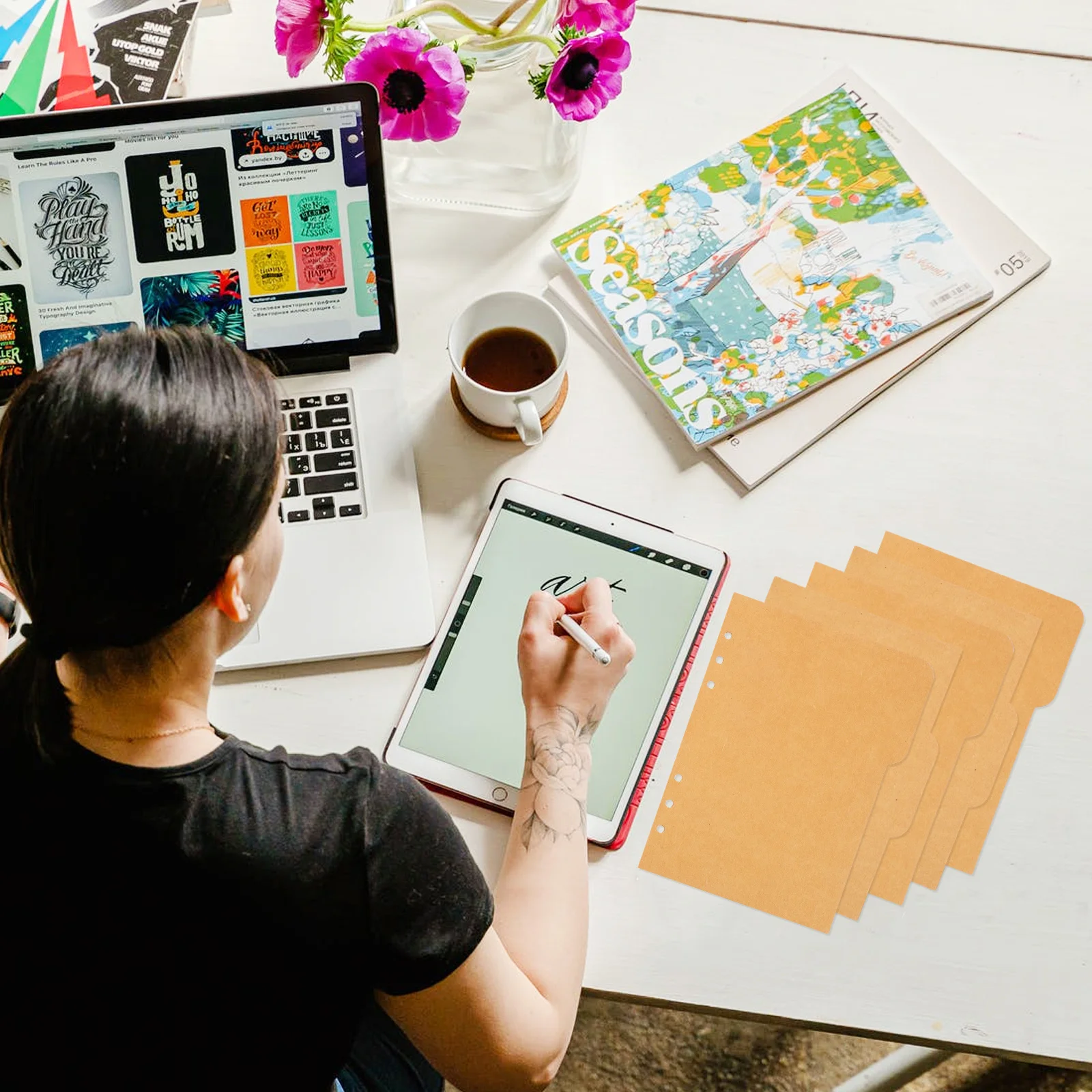 

4 Sets/20PCS Binder Tabs Dividers Paper for Papers Index Blank Insertable Card with