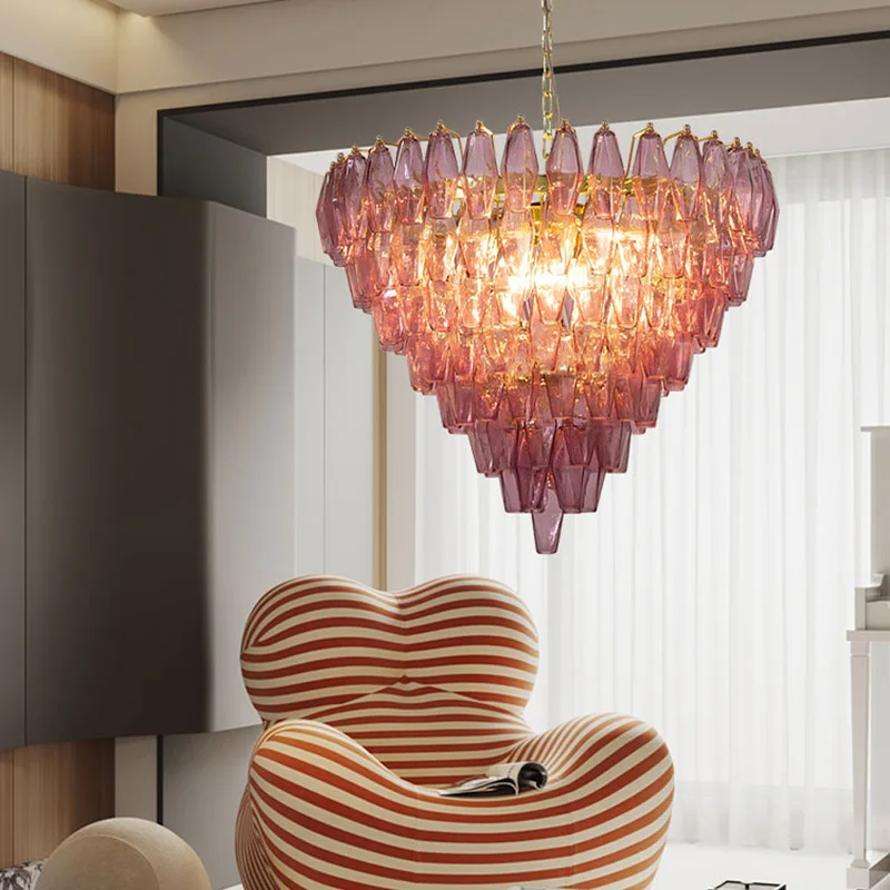 

French Vintage Murano Glass Lustre Cone Shaped Wish Bottle Shades Electroplated Brass Silver Dimmable Ceilings