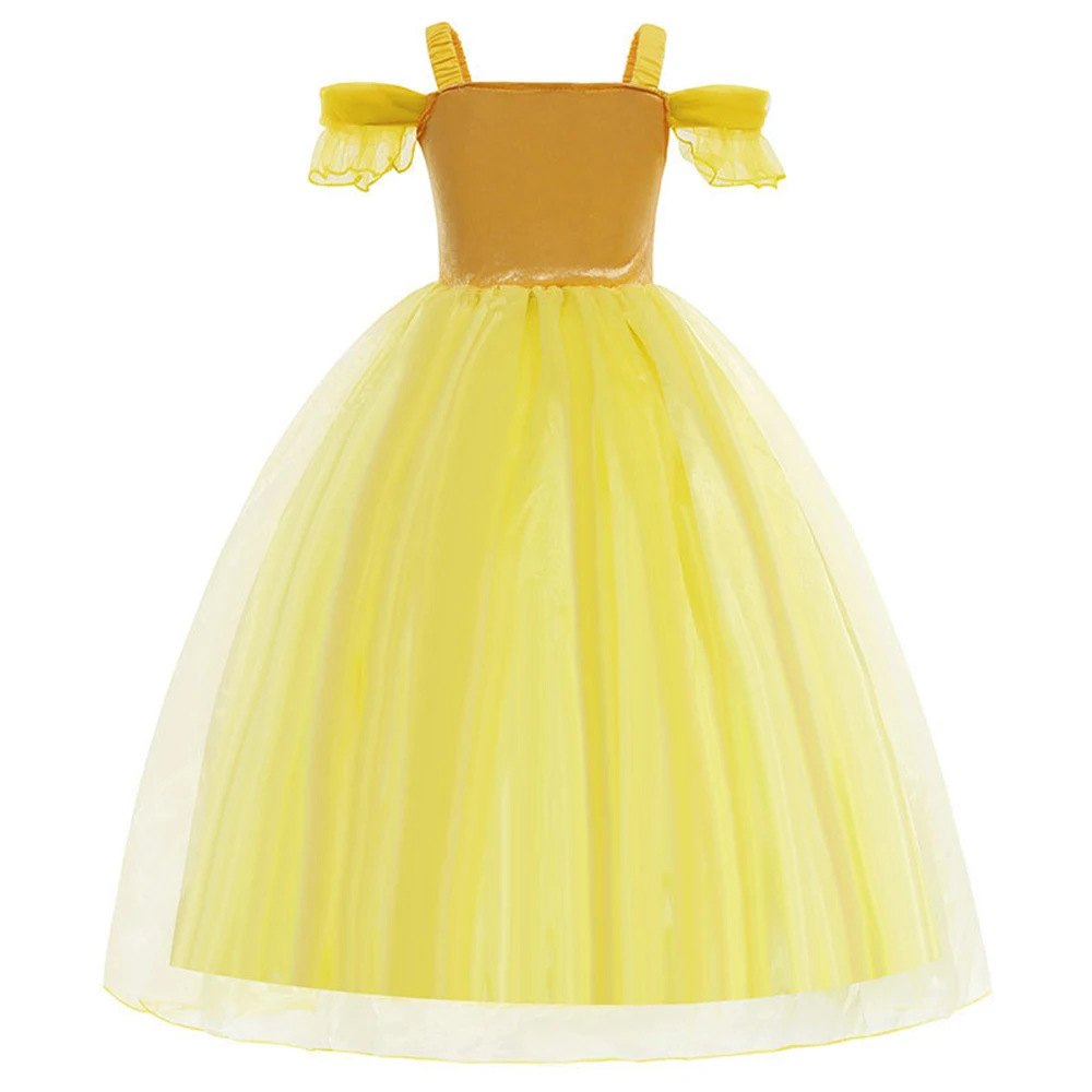 Fairytale Inspired Yellow Princess Dress for Girls Birthday Off Shoulder Gown Luxury Kids Halloween Costumes Party Ball Gown