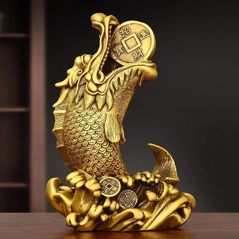 

Inviting Wealth Dragon Head Fish Statue Ornament Home Desktop Decoration Sculpture