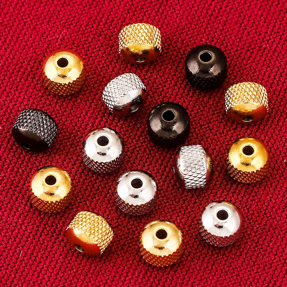 20PCS/LOT 6 8MM Round Cross Grid Plated Black Gold Bead Stainless Steel Spacer Metal Beads for Bracelet Jewelry Making Material