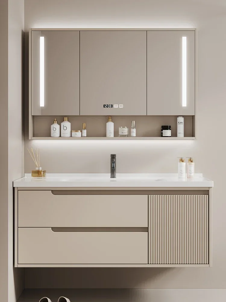 Modern simple bathroom cabinet combination bathroom light luxury intelligent integrated basin