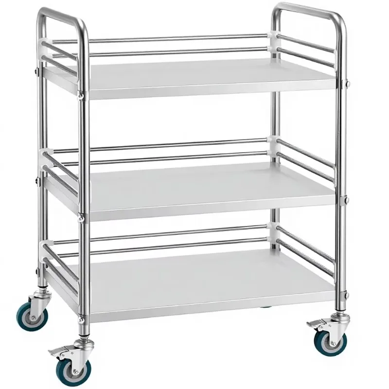 Three Tier Stainless Steel 304 Sanitary Grade Laboratory Hospital Silent Wheel Anti-corrosion Mobile Transport Trolley