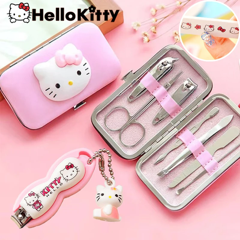 Hello Kitty Nail Scissors Set Kawaii Stainless Steel Nail Clipper Cute Manicure Tools Household Fingernails Scissors Pendant