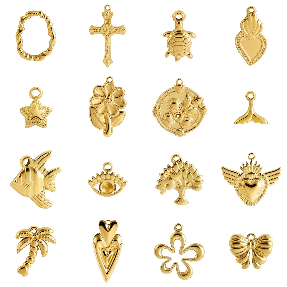 10pcs/lot Stainless Steel Pendants Conch Cross Star Flower Turtle Fish Tail Evil Eye Bow Charms DIY Necklaces Bracelets Earrings