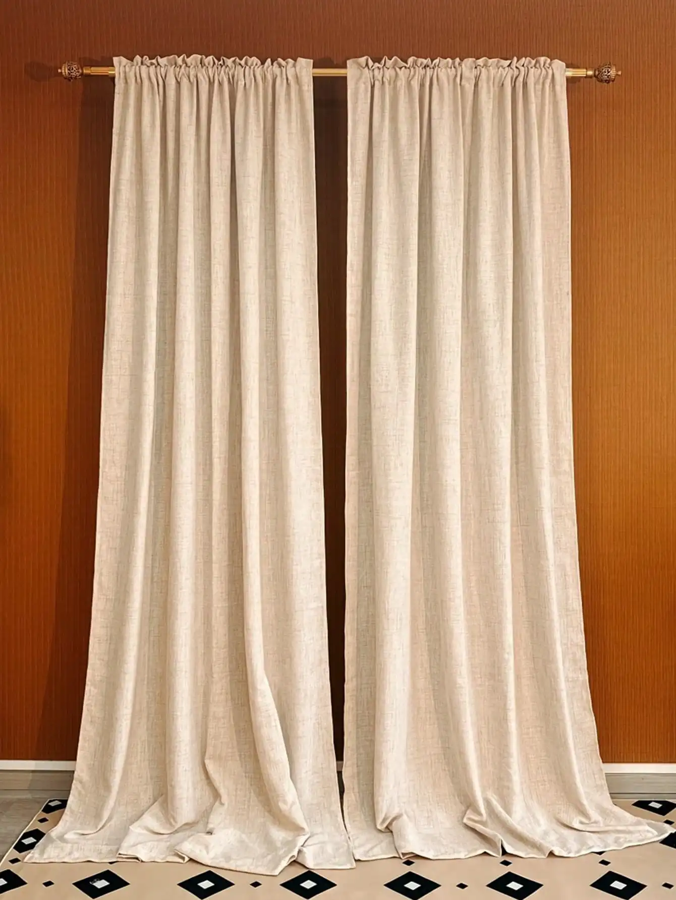 Khaki Classic Solid Color Linen Curtains, Japanese and Korean Style, Rod Pocket Top, Decorative Drapes for Living Room & Bedroom
