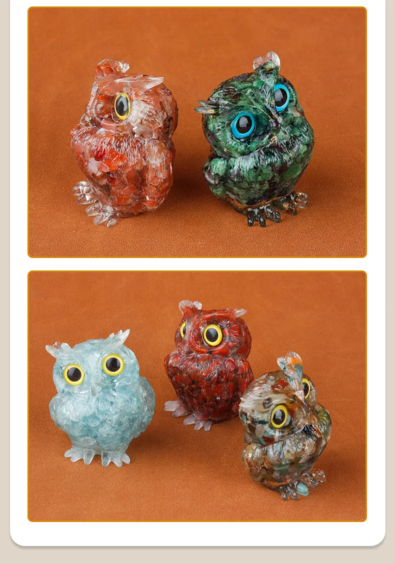 Natural crystal broken stone owl ornament resin high-end sense niche office desktop ornament Halloween Christmas gift view 3