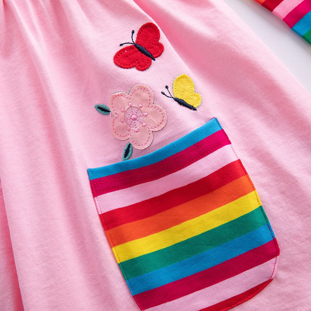 Langärmliges Einhornkleid für Mädchen, Herbststickerei, zwei Taschen, Regenbogenärmel, 81035 – Detail 24