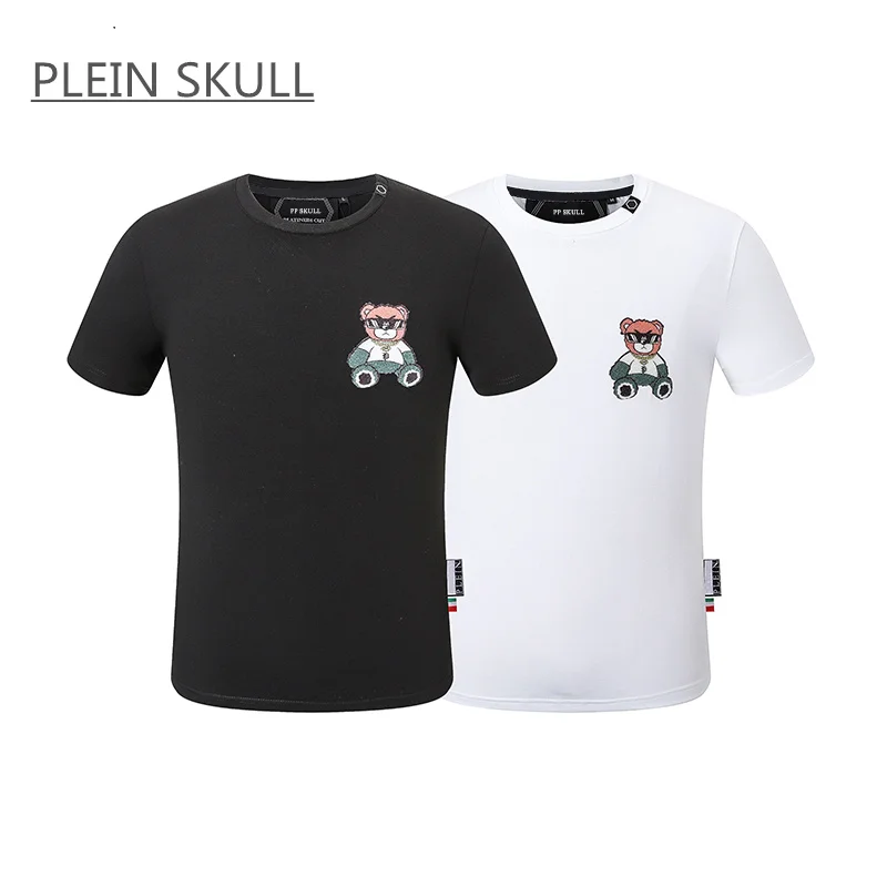 PLEIN SKULL Light Men\'s T-shirt Cotton Spring Summer Short Sleeve Top Classic Retro Cute Printed Round Unisex Sports Neck Tee